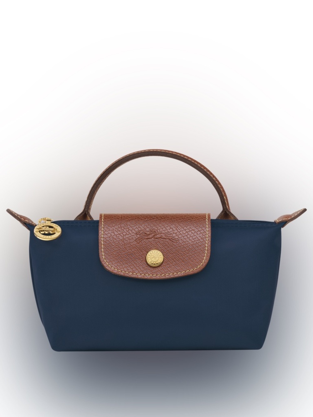 NWT Longchamp LE PLIAGE ORIGINAL POUCH WITH HANDLE Navy Recycled Canvas MiniBag